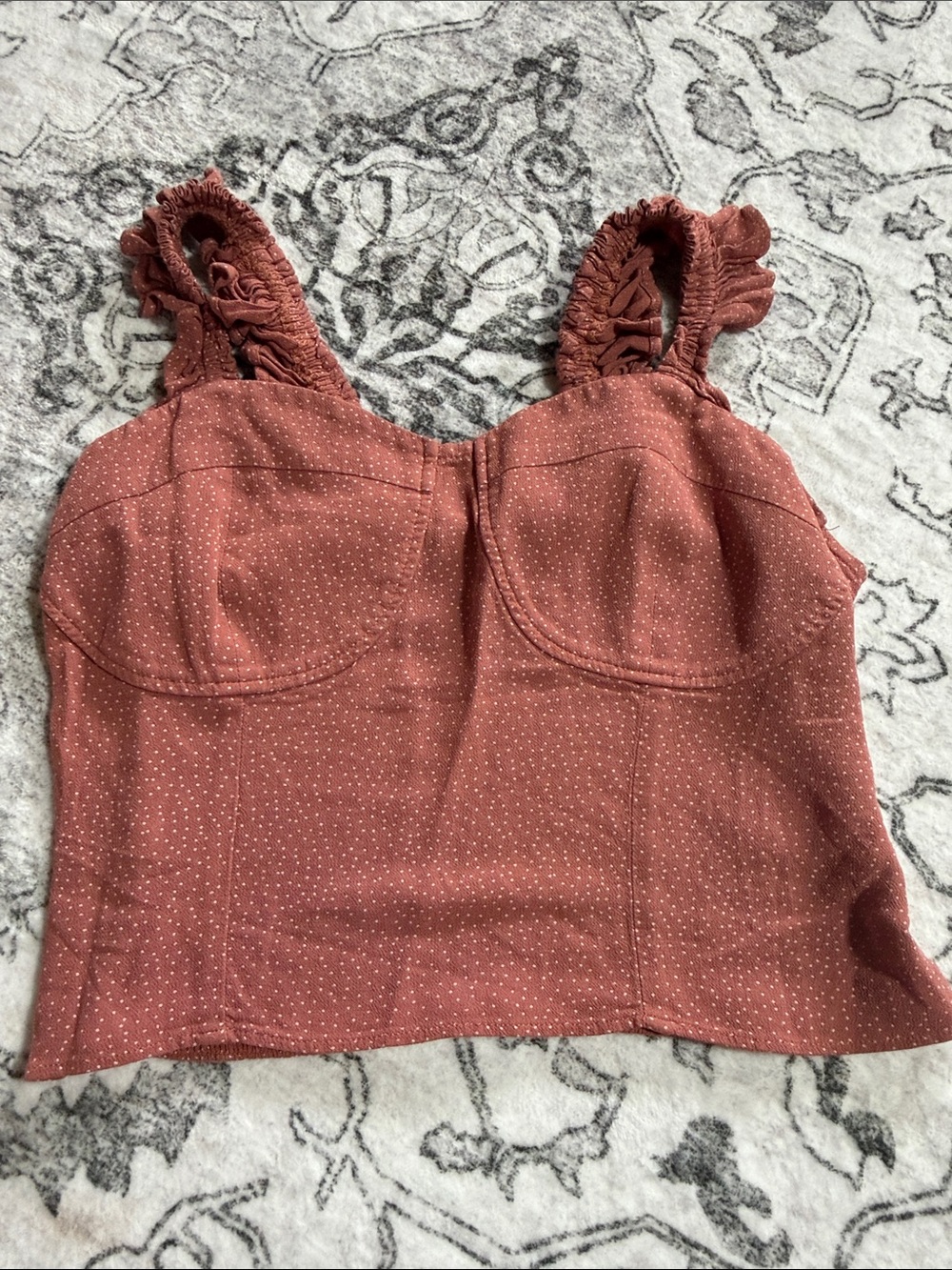 American Eagle Outfitters Rust Polka-Dot Ruffle Strap Crop Top